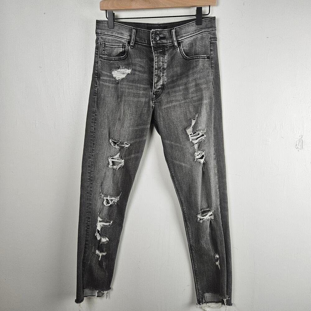 Express Vintage Skinny High Rise Distressed Jeans 4 Washed Grey Denim Step‎ Cut